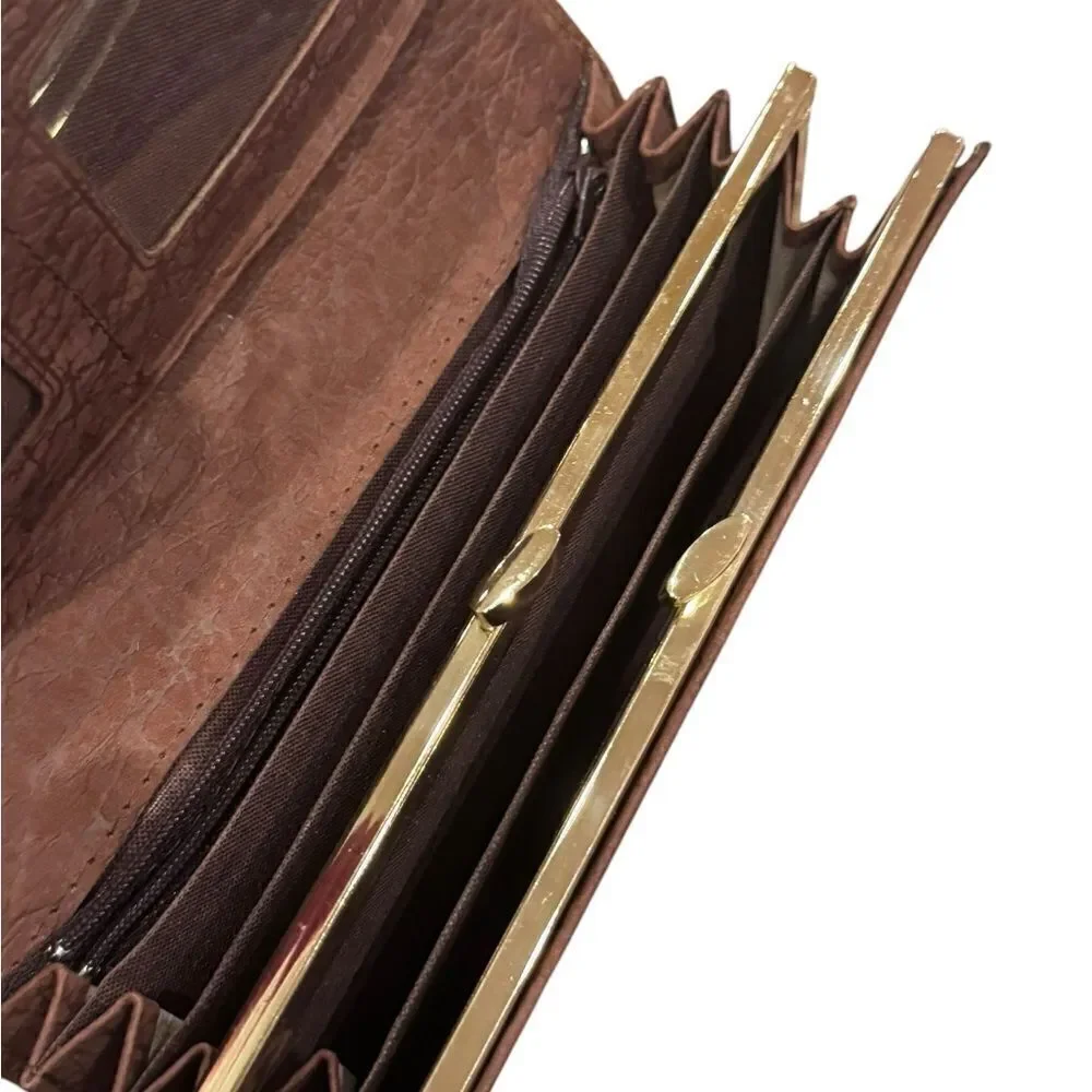 Elephant Genuine Leather Brown Long Wallet